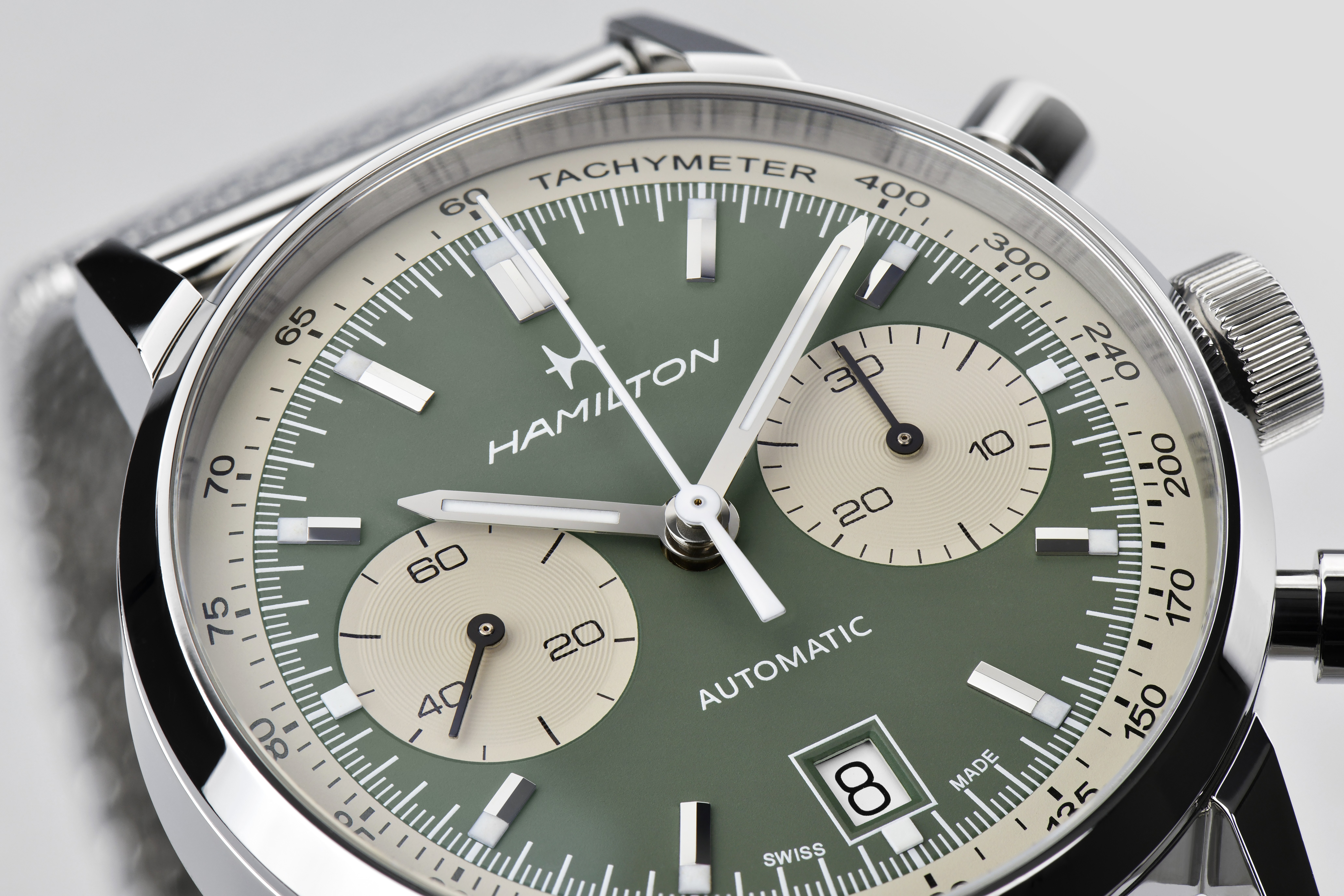 HAMILTON INTRA-MATIC CHRONO OROLOGIO AUTOMATICO 40MM QUADRANTE VERDE CON BRACCIALE ACCIAIO MAGLIA MILANO MESH H38416160