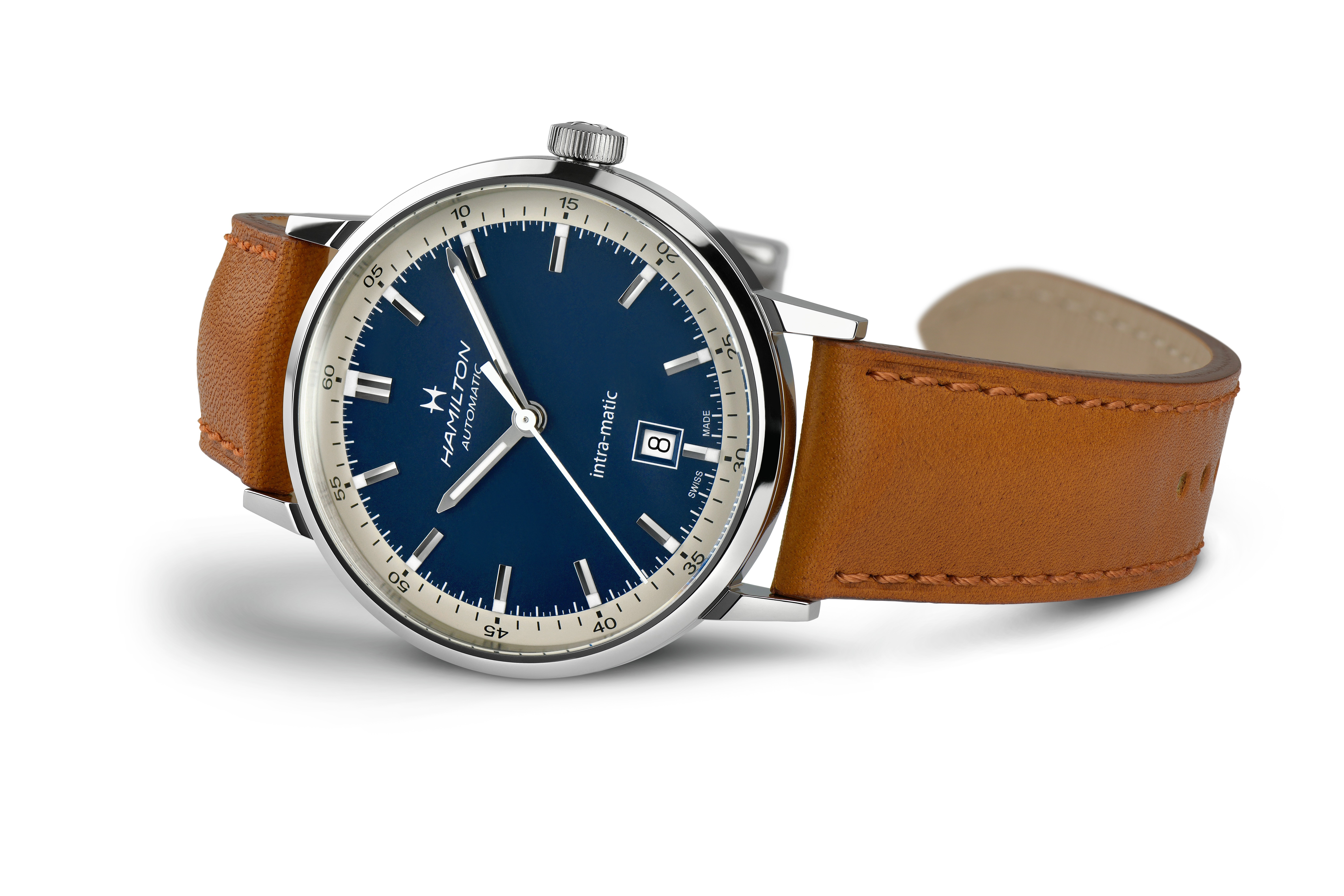 HAMILTON INTRA-MATIC OROLOGIO AUTOMATICO 40MM BLU CON CINTURINO PELLE H38425540