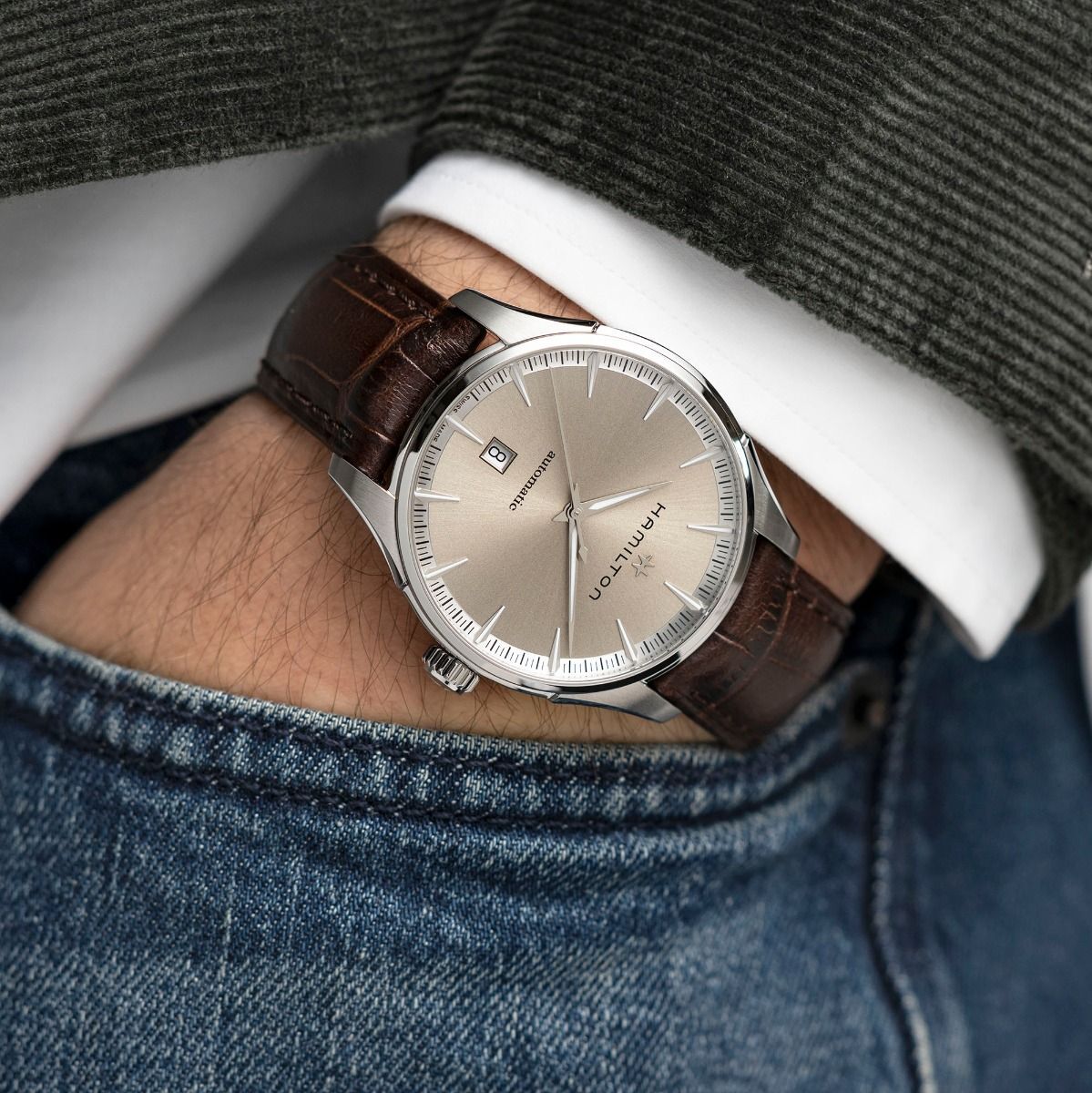HAMILTON JAZZMASTER AUTO 40MM BLU CINTURINO PELLE BLU H32475640