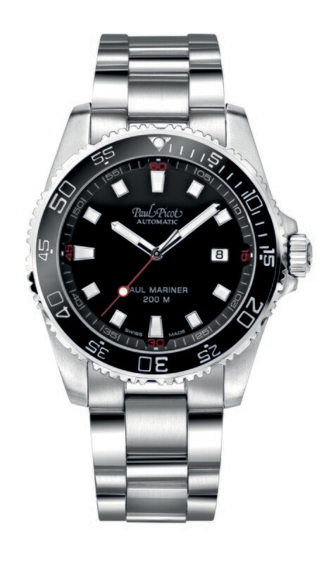 PAUL PICOT PAUL MARINER III Automatic 42mm Black Ceramic Bezel Black Dial Steel Bracelet 4352SG-CN