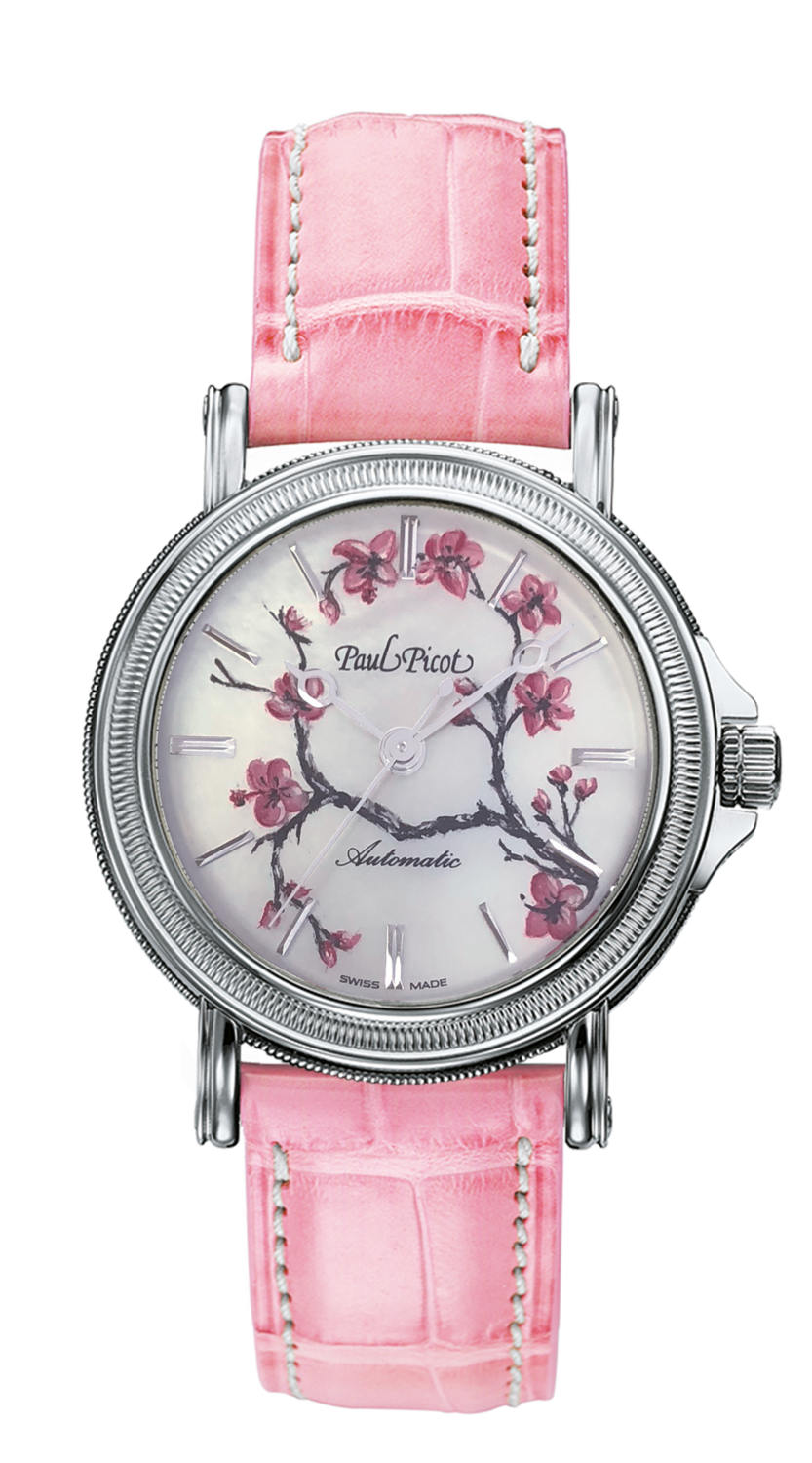 PAUL PICOT ATELIER LADY CHERRY BLOSSOM MOTHER OF PEARL LIMITED EDITION n°131 34mm LEATHER STRAP 4025.5NBS