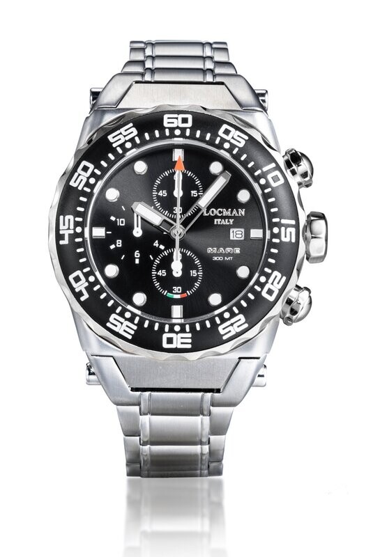 LOCMAN MARE 300 MT DIVER CHRONO QUARTZ QUADRANTE NERO BRACCIALE ACCIAIO 0560A01A-00BKNKB0