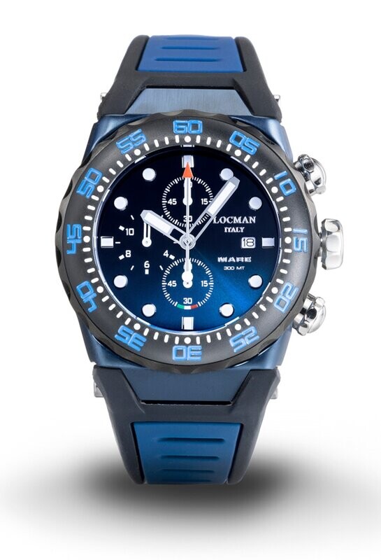 LOCMAN MARE 300 MT DIVER CHRONO QUARTZ QUADRANTE NERO/BLU SFUMATO CINTURINO SILICONE BLU 0560B24A-BLKBNKSB2