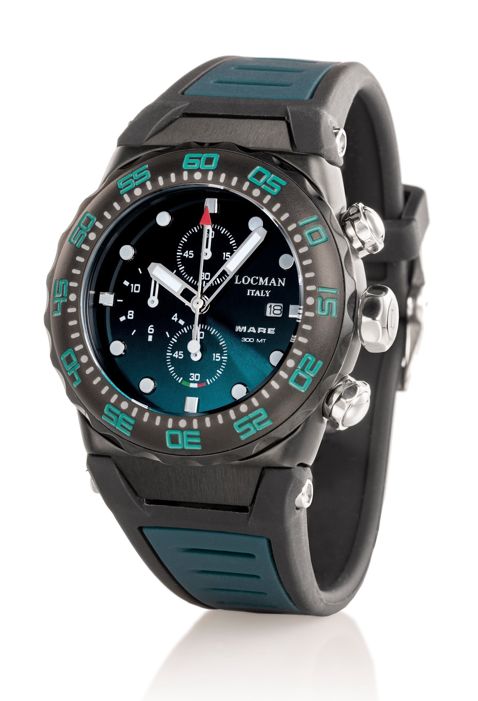 LOCMAN MARE 300 MT DIVER CHRONO QUARTZ QUADRANTE NERO/VERDE SFUMATO CINTURINO SILICONE VERDE 0560K26A-BKKLNKSL2