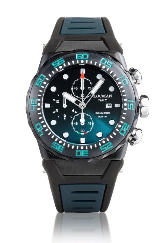 LOCMAN MARE 300 MT DIVER CHRONO QUARTZ QUADRANTE NERO/VERDE SFUMATO CINTURINO SILICONE VERDE 0560K26A-BKKLNKSL2