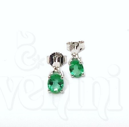 ORECCHINI OVAL DROP CEVENINI UNIQUE ORO BIANCO 750‰ CON DIAMANTI E SMERALDI TAGLIO OVALE