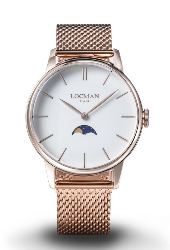 LOCMAN 1960 FASI LUNARI PVD ROSE GOLD BRACCIALE ACCIAIO PVD ROSE GOLD QUADRANTE BIANCO 0256R05R-RGAVRGBR