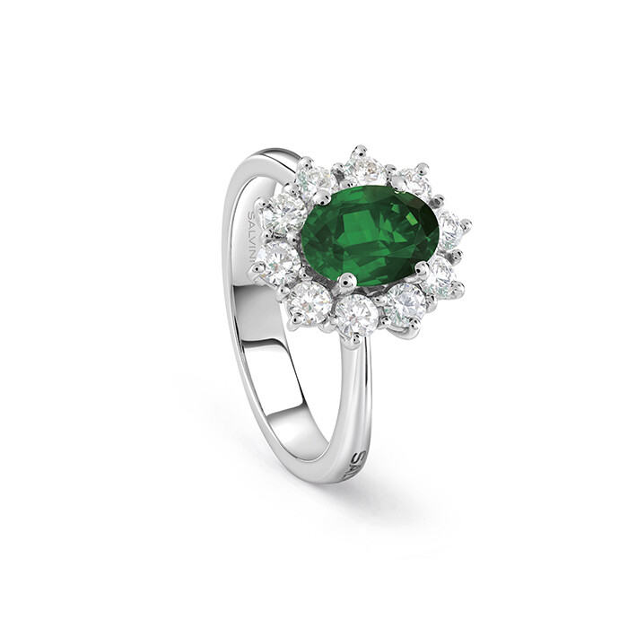 SALVINI ANELLO LOVE FOR COLOR ORO BIANCO DIAMANTI TAGLIO BRILLANTE E SMERALDO 20099419