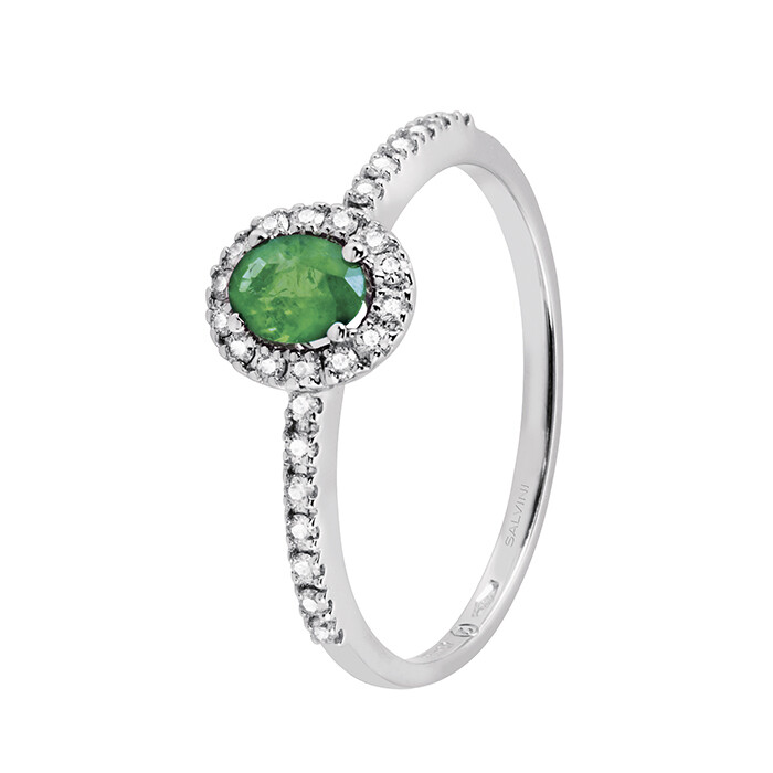 SALVINI DORA ANELLO ORO BIANCO CON DIAMANTI TAGLIO BRILLANTE E SMERALDO 20057644