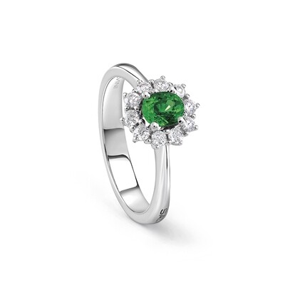 SALVINI ANELLO LOVE FOR COLOR ORO BIANCO DIAMANTI TAGLIO BRILLANTE E SMERALDO 20097814