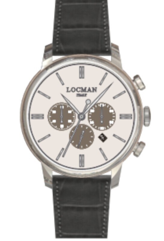 LOCMAN 1960 CRONOGRAFO AL QUARZO QUADRANTE PANDA BIANCO CONTATORI KHAKI CINTURINO PELLE GRIGIO 0254A05A-00AVGYPA