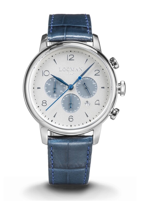 LOCMAN 1960 CRONOGRAFO AL QUARZO QUADRANTE PANDA BIANCO CONTATORI GRIGI CINTURINO PELLE BLU 0254A06A-00AGGY2PB