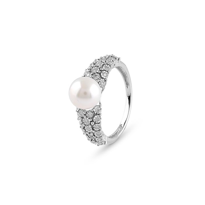 ANELLO BLISS PERLA E DIAMANTI ORO BIANCO RUGIADA 7/7.5mm 20106579