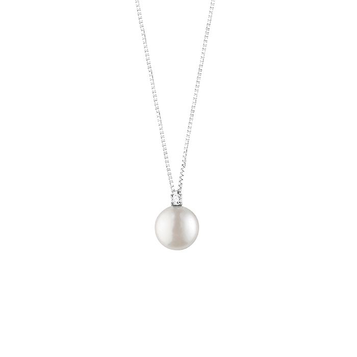 COLLIERINO BLISS PERLA E DIAMANTE ORO BIANCO PARADISE 7mm 20106371