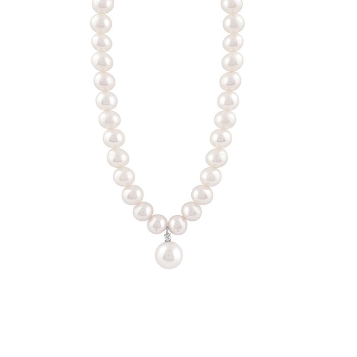 COLLANA BLISS PERLE CON PENDENTE E DIAMANTE ORO BIANCO PARADISE 5/5.5mm  20106375