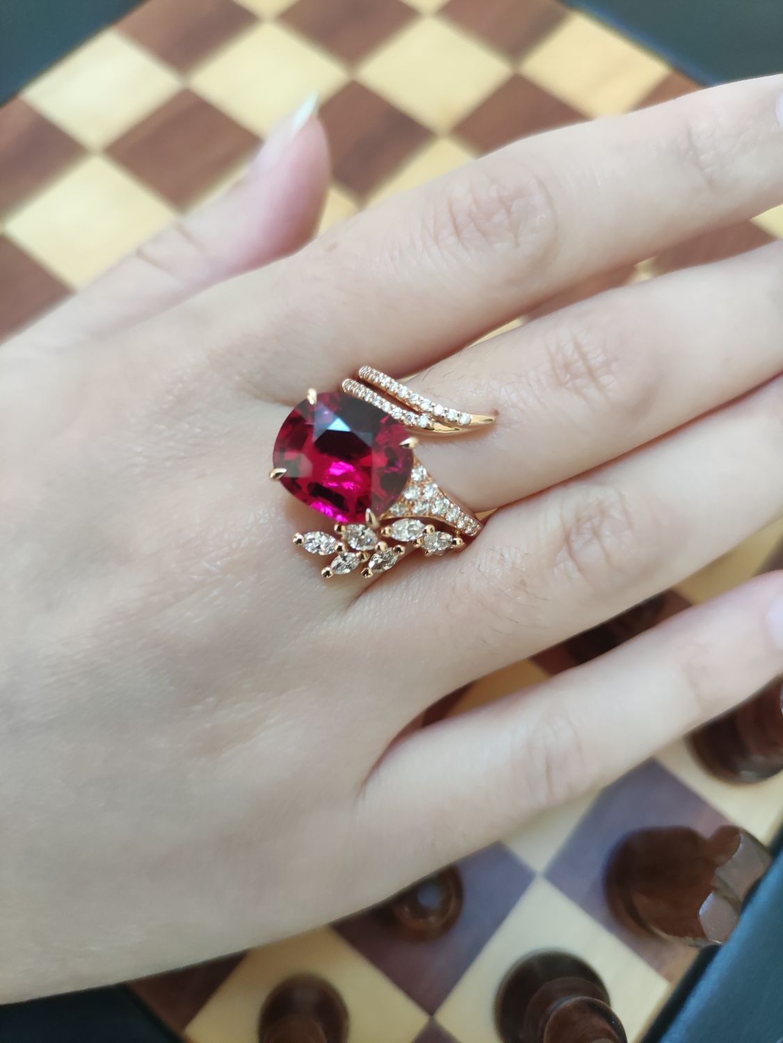 ANELLO GIOVANNI FERRARIS HAUTE COUTURE ORO ROSA DIAMANTI E RUBELITE Ref. AN2138BR/03 PEZZO UNICO