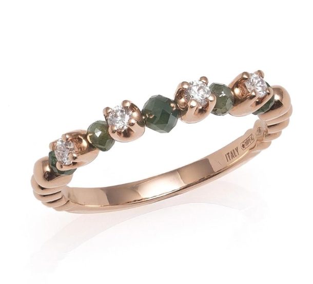 ANELLO GIOVANNI FERRARIS FRAGRANZE ORO ROSA DIAMANTI TAGLIO BRILLANTE E DIAMANTI VERDI  Ref. AN2039BRSI/VE