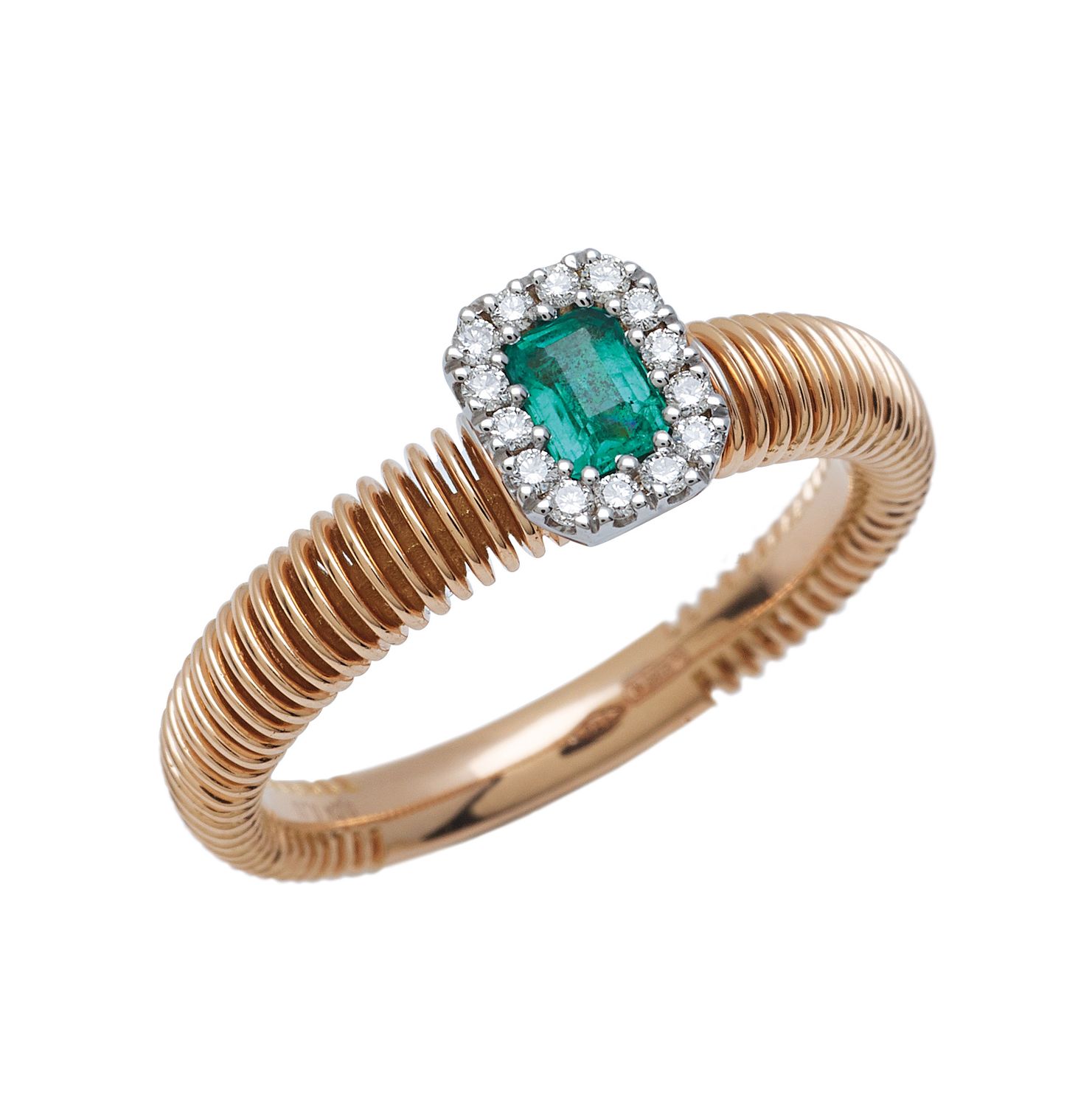 ANELLO VALENTINA CALLEGHER ORO 750‰ CON SMERALDO E DIAMANTI 11611PDSORSM