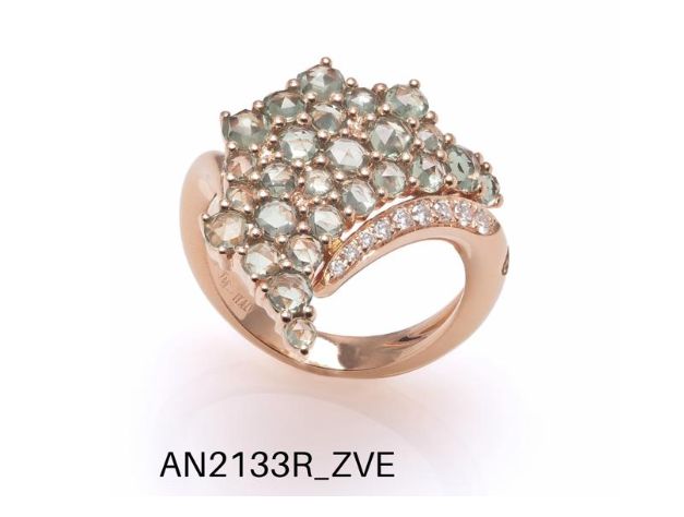 FRAGRANZE ANELLO GIOVANNI FERRARIS ORO ROSA, DIAMANTI, ZAFFIRI VERDI Ref. AN2133R/ZVE