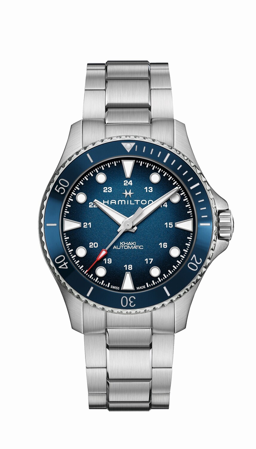 HAMILTON KHAKI NAVY SCUBA AUTO CARICA AUTOMATICA 43mm BLU LUNETTA CERAMICA BRACCIALE ACCIAIO H82505140