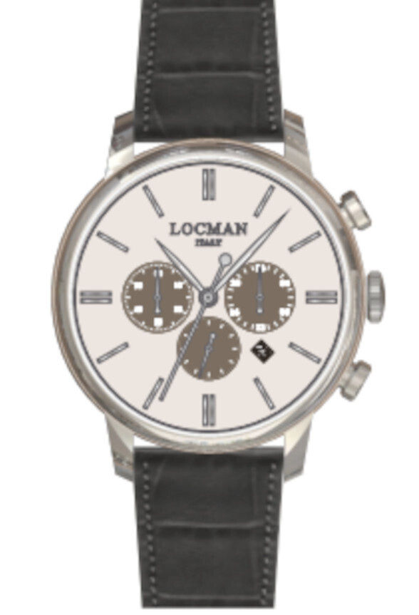 LOCMAN 1960 CRONOGRAFO AL QUARZO QUADRANTE PANDA BIANCO CONTATORI KHAKI CINTURINO PELLE GRIGIO 0254A05A-00AVGYPA