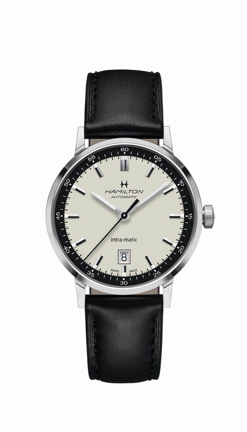 HAMILTON INTRA-MATIC OROLOGIO AUTOMATICO 40MM QUADRANTE BIANCO CON CINTURINO PELLE NERO H38425720