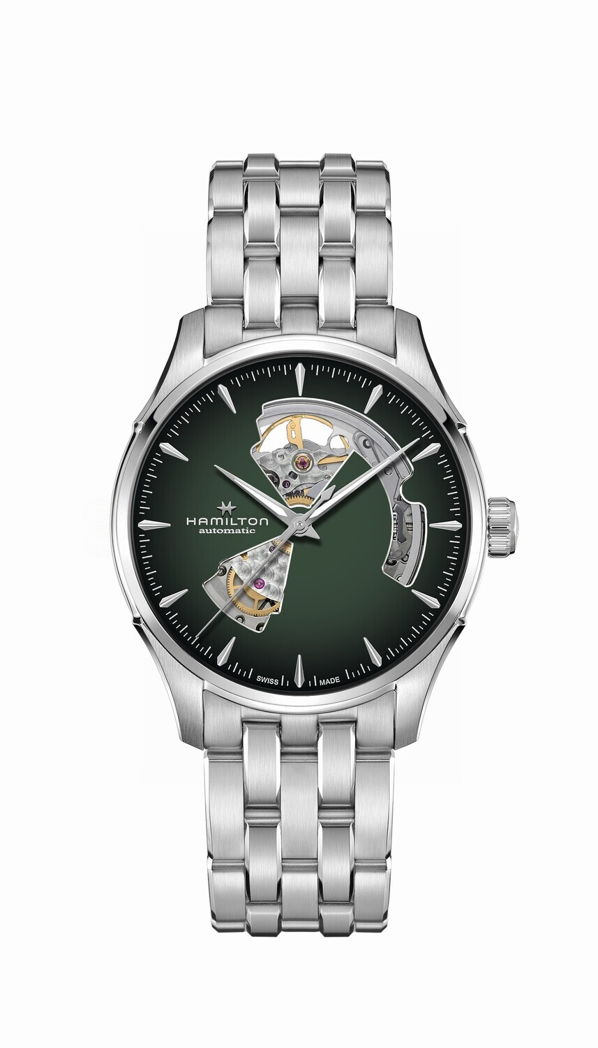 HAMILTON JAZZMASTER OPEN HEART AUTO 40MM VERDE BRACCIALE ACCIAIO H32675160