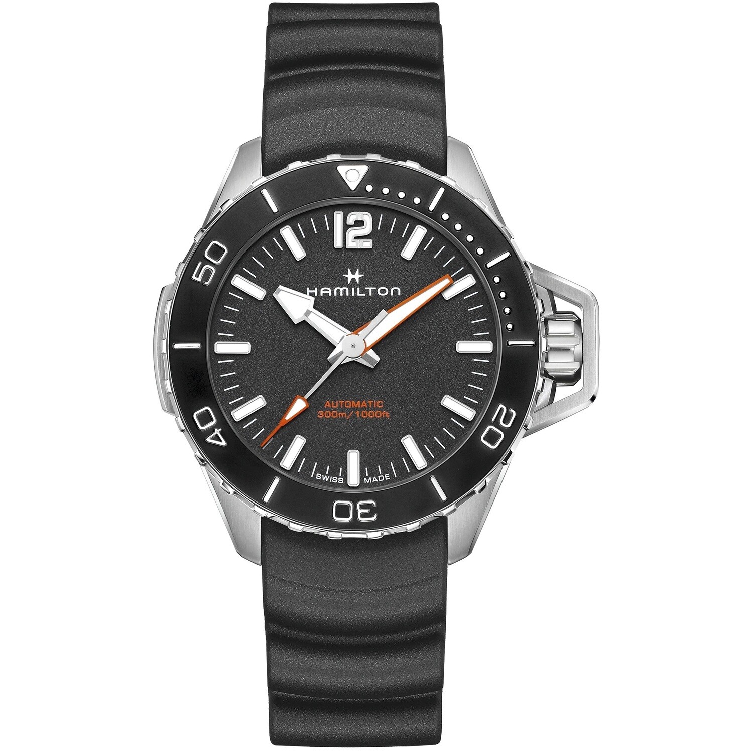 HAMILTON KHAKI NAVY FROGMAN AUTO CARICA AUTOMATICA 46mm CINTURINO GOMMA NERO CAUCCIU' H77825330