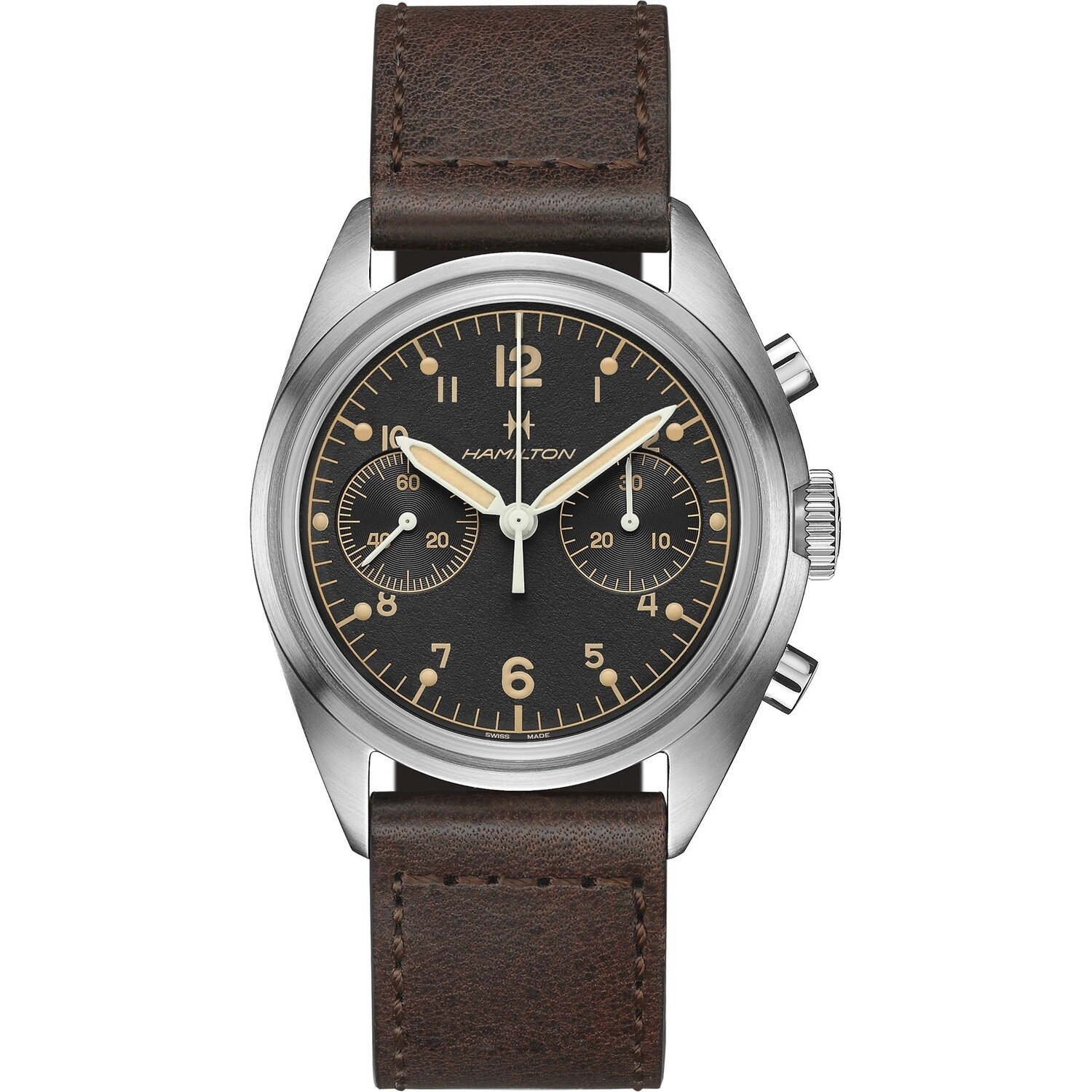 HAMILTON KHAKI AVIATION PIONEER MECHANICAL CHRONO 40mm  HAND WINDING CINTURINO PELLE H76409530