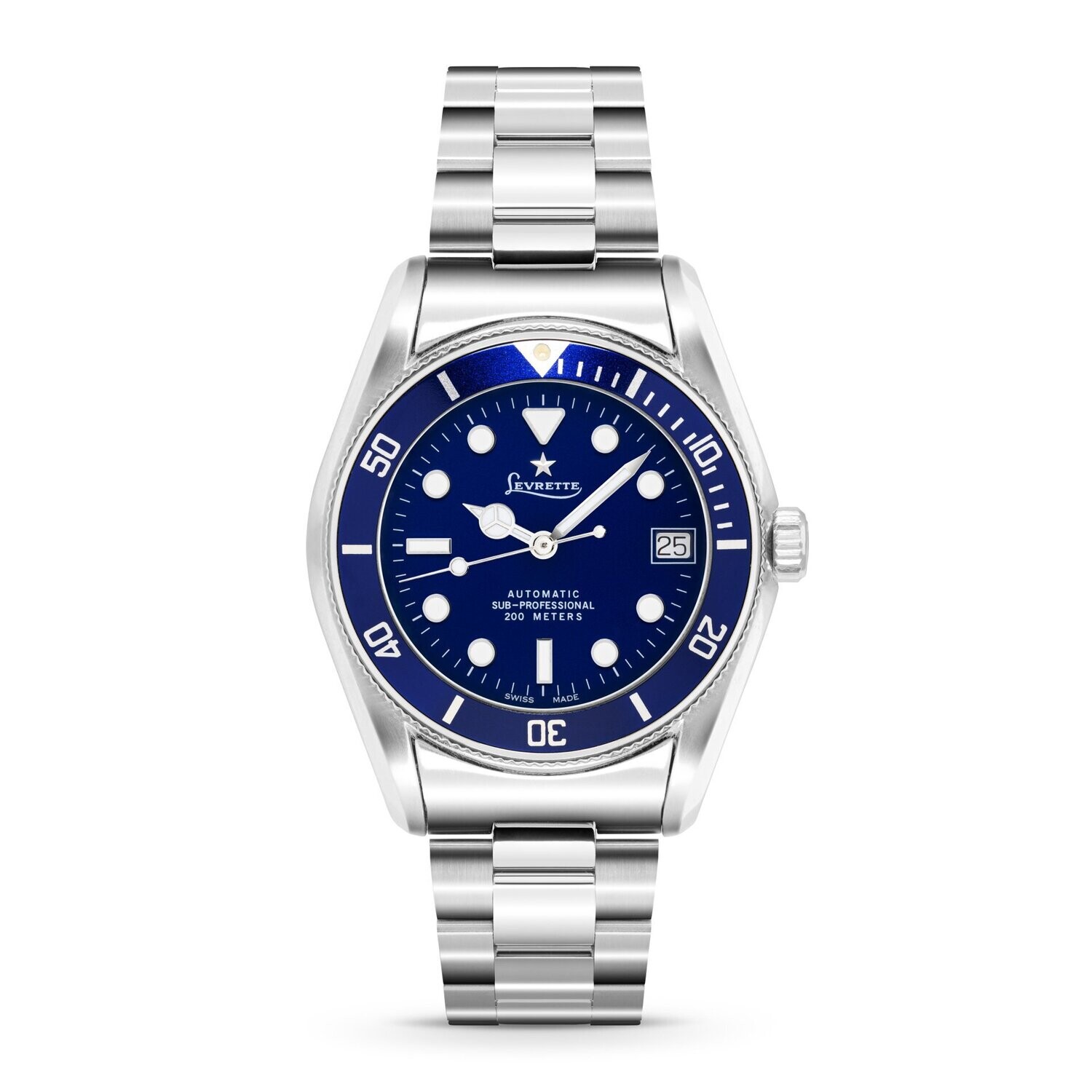 LEVRETTE 1832 LEVMASTER SUB-PROFESSIONAL 200 METERS 37MM ACCIAIO QUADRANTE BLU CON BRACCIALE AUTOMATIC 7003.20BB60B20 LEVRETTE 1832 LEVMASTER SUB-PROFESSIONAL 200 METERS 37MM ACCIAIO QUADRANTE BLU CON BRACCIALE AUTOMATIC 7003.20BB60B20