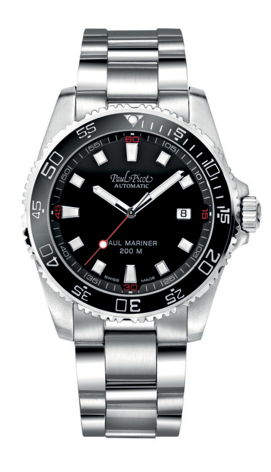 PAUL PICOT PAUL MARINER III Automatic 42mm Black Ceramic Bezel Black Dial Steel Bracelet 4352SG-CN