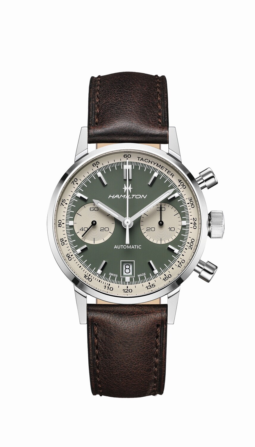 HAMILTON INTRA-MATIC CHRONO OROLOGIO AUTOMATICO 40MM QUADRANTE VERDE CON CINTURINO PELLE  MARRONE H38416560