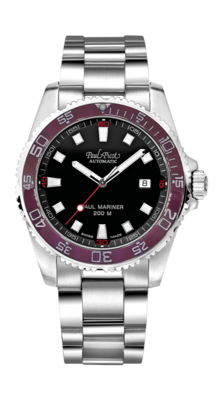 PAUL PICOT PAUL MARINER III Automatic 42mm Red Ceramic Bezel Black Dial Steel Bracelet 4352SG-CR