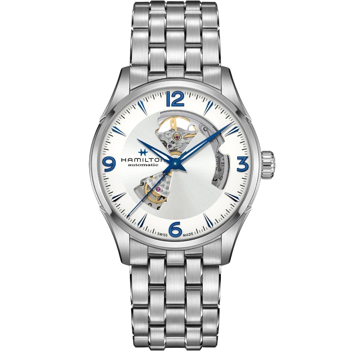 HAMILTON JAZZMASTER OPEN HEART AUTO 42MM SILVER INDICI BLU BRACCIALE ACCIAIO H32705152