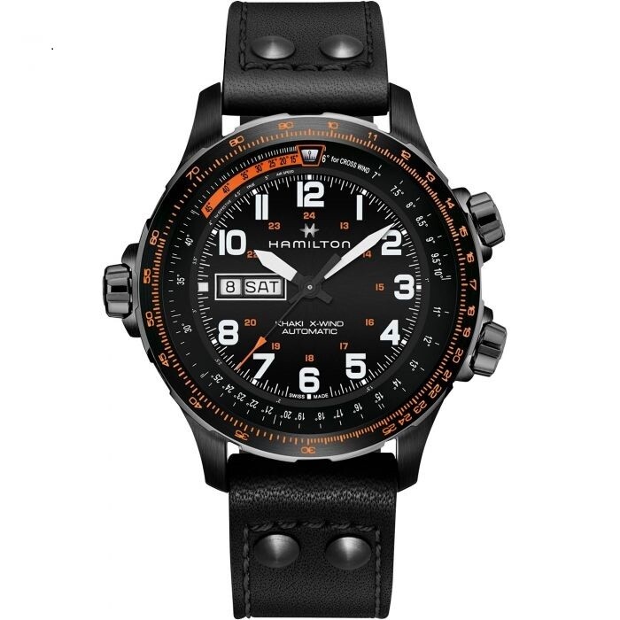 HAMILTON KHAKI AVIATION X-WIND AUTO 45MM CINTURINO PELLE NERO QUADRANTE NERO CASSA PVD BLACK H77785733 HAMILTON KHAKI AVIATION X-WIND AUTO 45MM CINTURINO PELLE NERO QUADRANTE NERO CASSA PVD BLACK H77785733