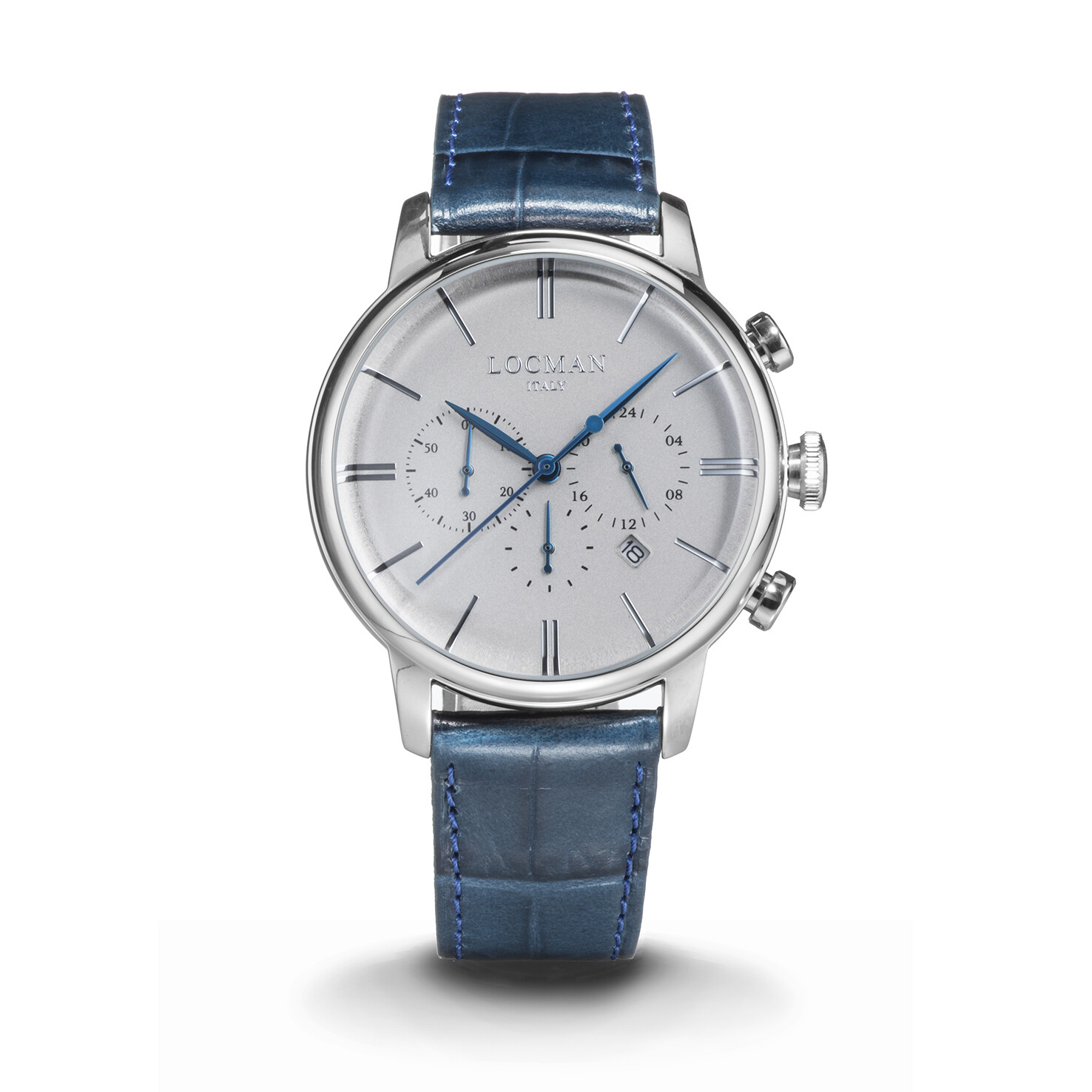 LOCMAN 1960 CRONOGRAFO AL QUARZO QUADRANTE GRIGIO SFERE AZZURRATE E PELLE BLU 0254A06A-00AGNKPB