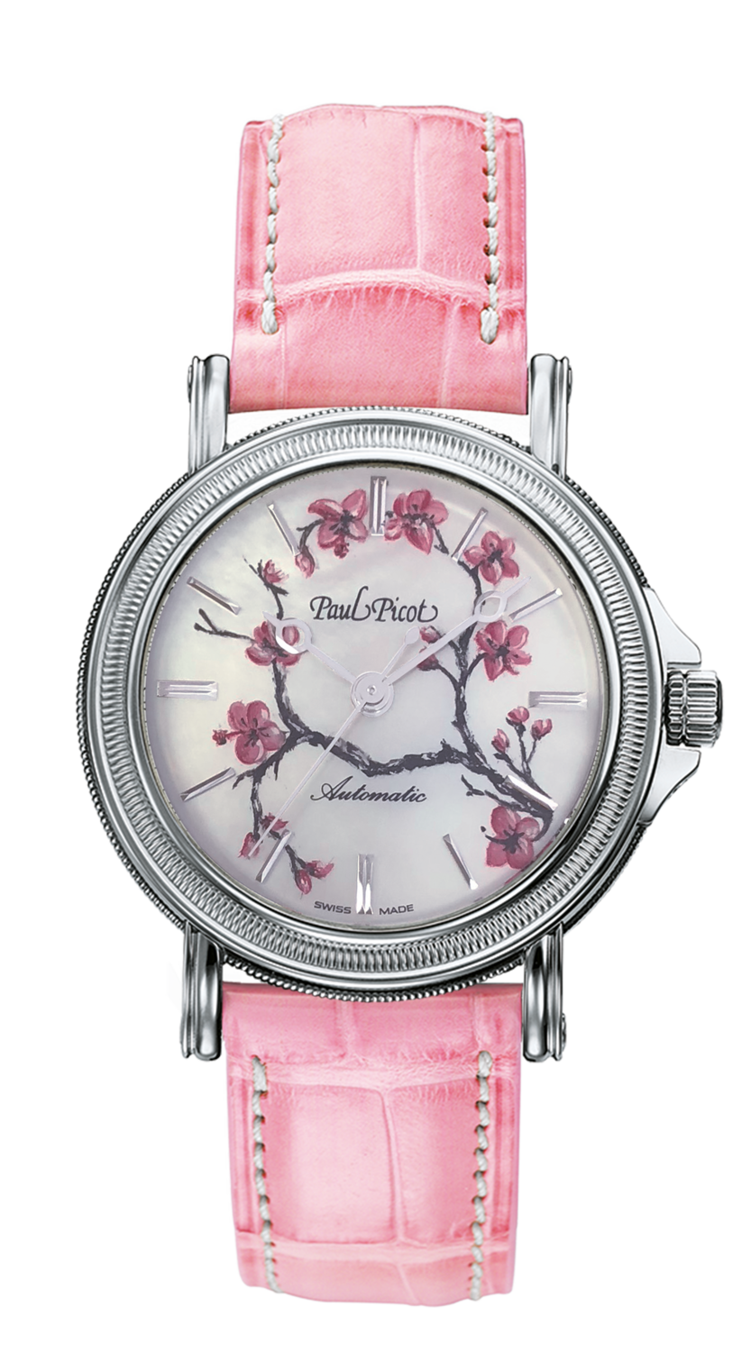 PAUL PICOT ATELIER LADY CHERRY BLOSSOM MOTHER OF PEARL LIMITED EDITION n°131 34mm LEATHER STRAP 4025.5NBS PAUL PICOT ATELIER LADY CHERRY BLOSSOM MOTHER OF PEARL LIMITED EDITION n°131 34mm LEATHER STRAP 4025.5NBS