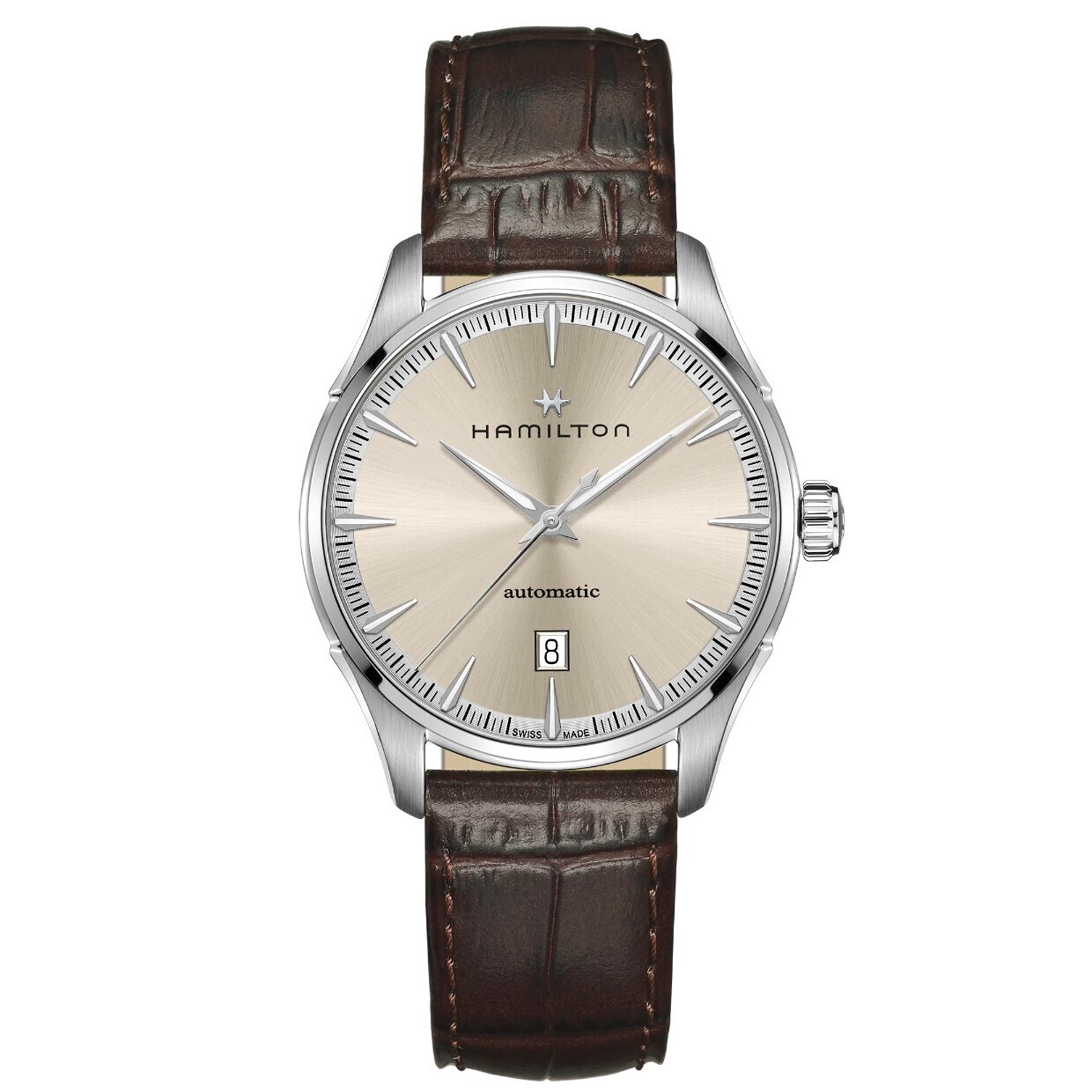 HAMILTON JAZZMASTER AUTO 40MM BEIGE CINTURINO PELLE MARRONE H32475520 HAMILTON JAZZMASTER AUTO 40MM BEIGE CINTURINO PELLE MARRONE H32475520