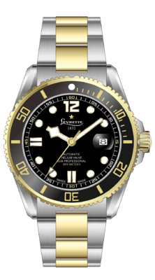LEVRETTE 1832 LEVMASTER SUB-PROFESSIONAL 300 HELIUM VALVE 43MM ACCIAIO E PVD GOLD QUADRANTE NERO CON BRACCIALE BICOLOR AUTOMATIC LUNETTA CERAMICA 7004.21K.K62.B21