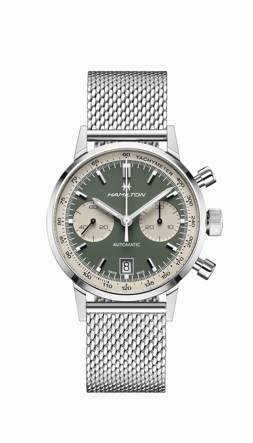 HAMILTON INTRA-MATIC CHRONO OROLOGIO AUTOMATICO 40MM QUADRANTE VERDE CON BRACCIALE ACCIAIO MAGLIA MILANO MESH H38416160