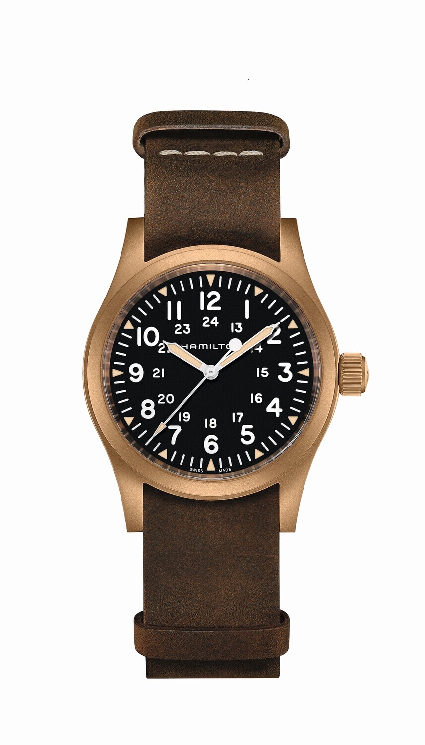 HAMILTON KHAKI FIELD MECHANICAL BRONZE OROLOGIO MECCANICO 38MM CINTURINO NATO PELLE MARRONE H69459530