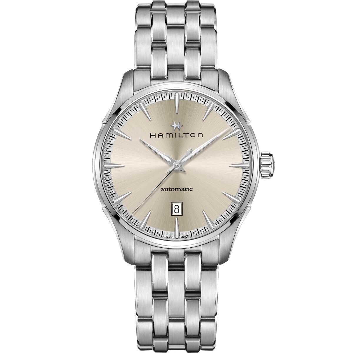 HAMILTON JAZZMASTER AUTO 40MM BEIGE BRACCIALE ACCIAIO H32475120