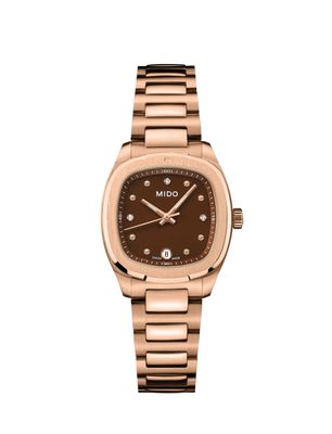 Mido Multifort TV 28 Quartz PVD Oro Rosa Quadrante Marrone con Diamanti Mido Multifort TV 28 Quartz PVD Oro Rosa Quadrante Marrone con Diamanti