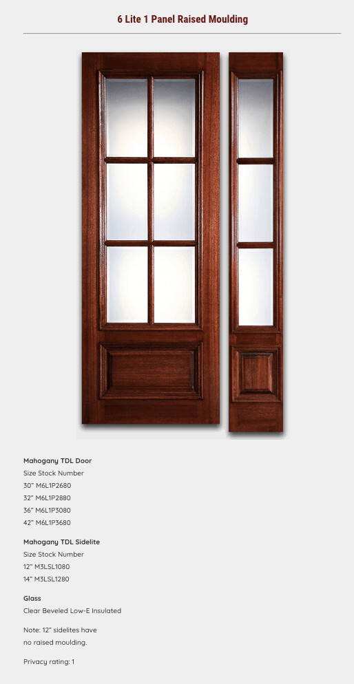6 Lite 1 Panel Raised Moulding