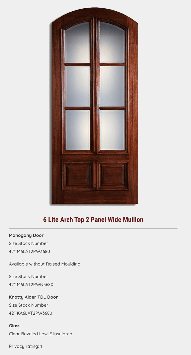 6 Lite Arch Top 2 Panel Wide Mullion