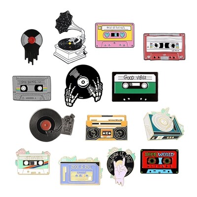 Music Lovers Enamel Pins Tape Cassette DJ Vinyl Record Player Badge Brooches Lapel Pin