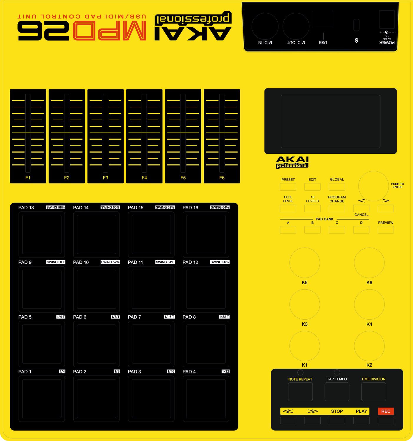 Skin for AKAI MPD 26 - BLACK&amp;YELLOW style (DIGITAL files ONLY)