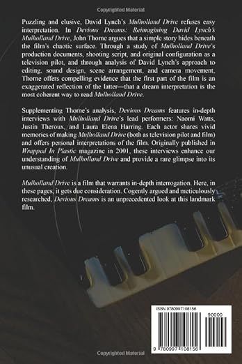 SIGNED Devious Dreams: Reimagining David Lynch's Mulholland Drive by John Thorne (Paperback, NEW)