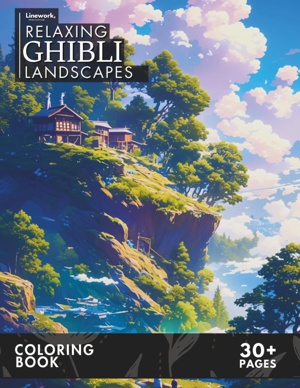 Relaxing Ghibli Landscapes Coloring Book (Inspired by Ghibli Style) by Linework Publication and  Lucasta Lucas