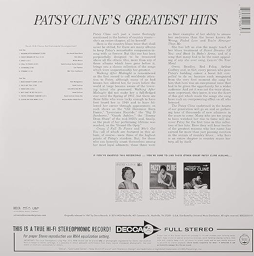 Patsy Cline's Greatest Hits (Vinyl, NEW)